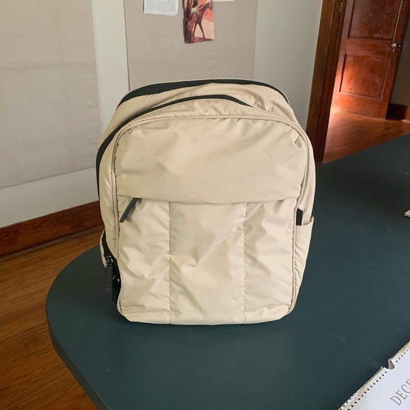 Calpak Handbags - Calpak Luka 15” Cream Backpack with Black Trim